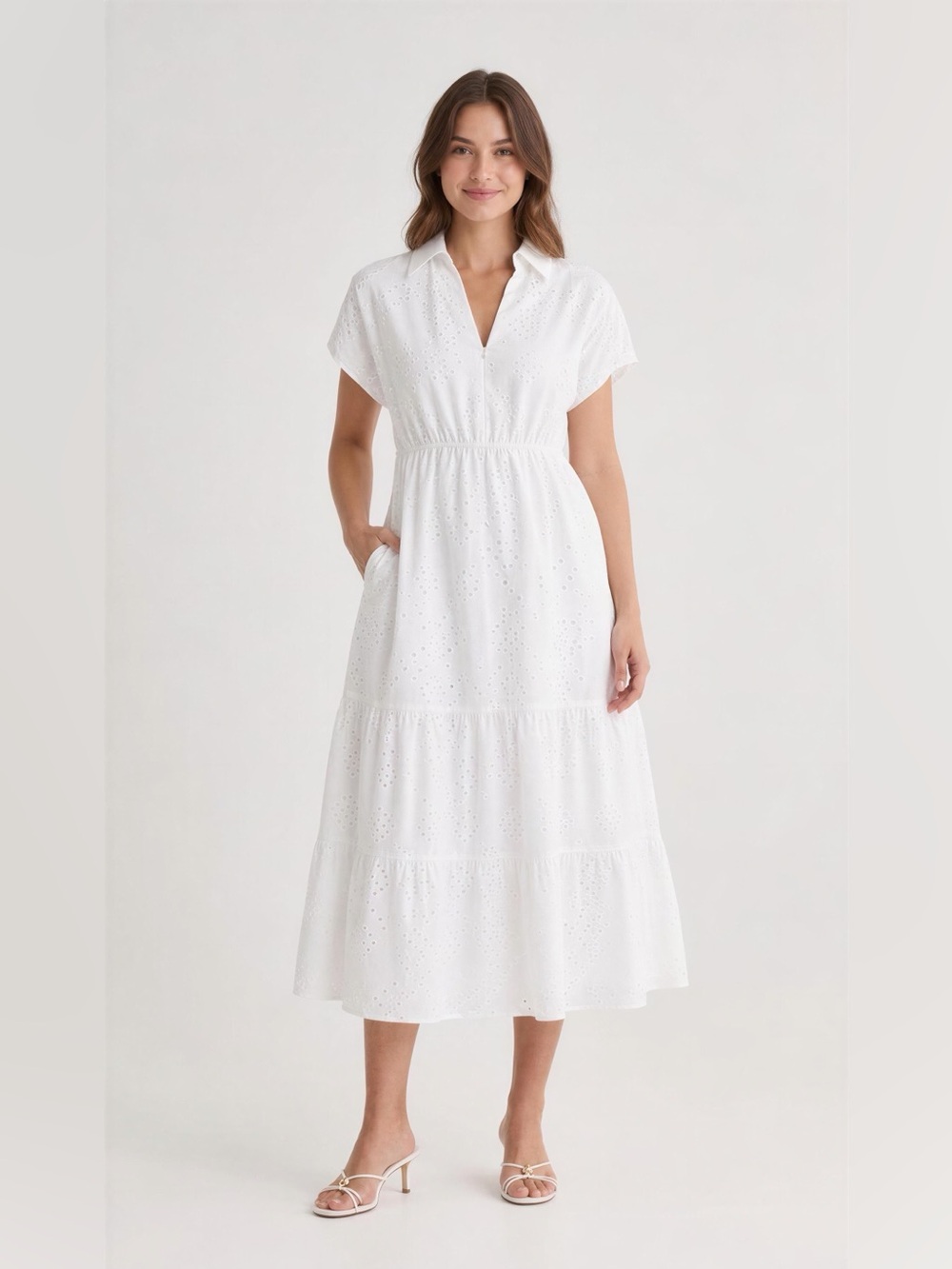 Sam Edelman White Eyelet Tiered Maxi Shirt Dress size 6